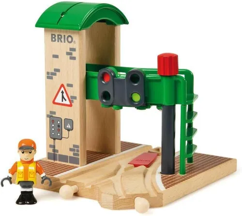 Miniatura 4 de BRIO World Signal Station - Juego de 2 piezas de pista de tren de madera con luz roja interactiva y figura - Certificado FSC - Compatible con todos