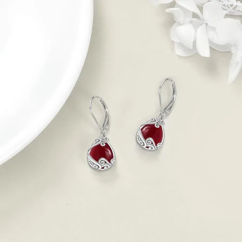 Miniatura 208 de Aretes colgantes con forma de lágrima de filigrana de piedra lunar de plata de ley 925 con cierre de palanca para mujer, regalos de joyería