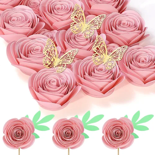 Miniatura 13 de Mverse Rosas Azul Claro Flores Artificiales, Mini Flores de Papel Manualidades DIY Decoraciones de Regalo para Marco de Caja de Sombra 16- Azul claro