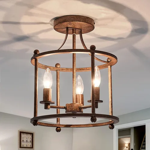 Miniatura 10 de UOFUS Candelabro de Cristal Vintage Semi Empotrado en Bronce Frotado con Aceite de 4 Luces, Lámpara de Techo de Metal Pequeña, Luminaria de Techo