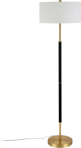Miniatura 7 de Henn&Hart Lámpara de pie de 2 luces con pantalla de tela en negro mate/latón/blanco, lámpara de pie para oficina en casa, dormitorio, sala de estar