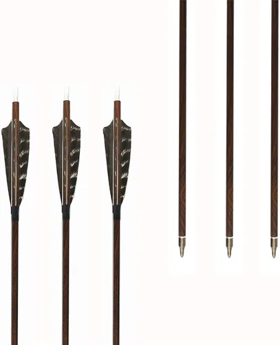 Miniatura 6 de Tiro con arco flechas de carbono de grano de madera eje 500 columna vertebral con plumas Fletching para caza tiro