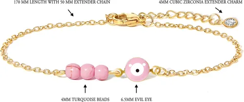 Miniatura 2 de HFYIREN Pulseras contra el mal de ojo para mujer, acero inoxidable de oro de 14 quilates, pulsera de cuentas de turquesa, pulsera de cadena