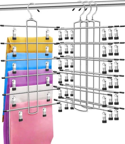 Paquete de 3 organizadores de armario y almacenamiento, 6 niveles para faldas y pantalones, perchas con clips que ahorran espacio para la Paquete de