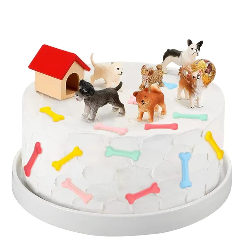 Miniatura 8 de Chunful Juego de 18 piezas de decoración de pastel de perro, figuras de cachorro, decoración de pastel de hueso de perro, decoración de pastel