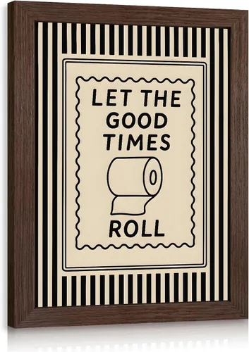 Cyebmo Divertido arte de pared de baño, Let The Good Times Roll papel higiénico, decoración de pared de papel higiénico negro y beige, impresión de