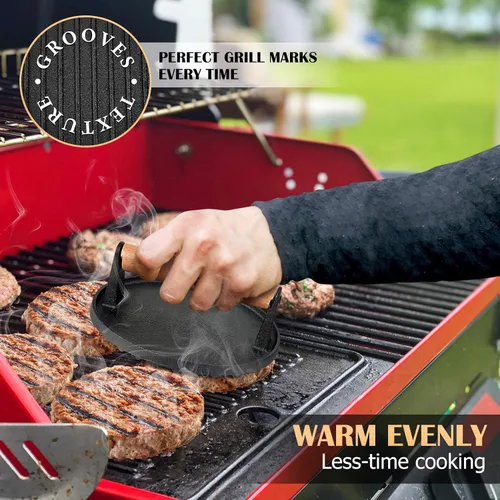 Miniatura 6 de Joyfair Prensa para Hamburguesas Smash para Plancha (7 pulgadas), Aplastador de Hamburguesas de Hierro Fundido, Accesorios para Prensa de Parrilla