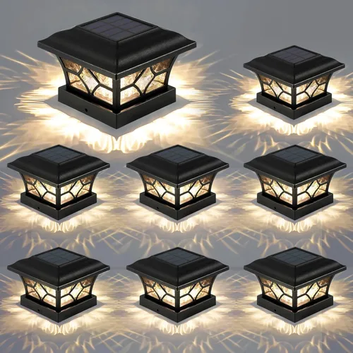 APONUO Paquete de 8 Luces Solares para Postes con Batería de 1000mAh - para Cercas de 4x4 5x5 6x6, Tamaño Más Grande y Más Duraderas, 2 Modos, Negro