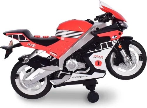 Sunny Days Entertainment Maxx Action Super Bike con función de caballito – Motocicleta de juguete motorizada roja para niños y niñas | Vehículo con