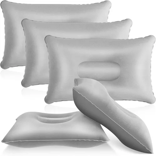 Miniatura 8 de Maitys 5 almohadas inflables de viaje portátil compacta, almohada de aire de tela flocada para mochileros para camping, senderismo, oficina en casa