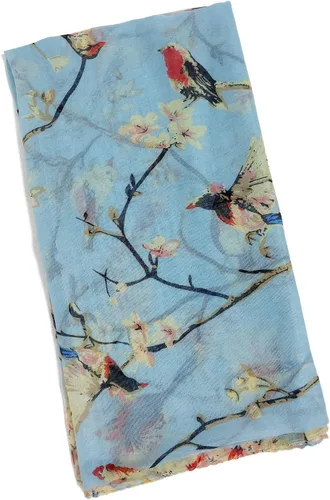 Miniatura 8 de GERINLY - Bufanda ligera rectangular con estampado de pájaros de primavera