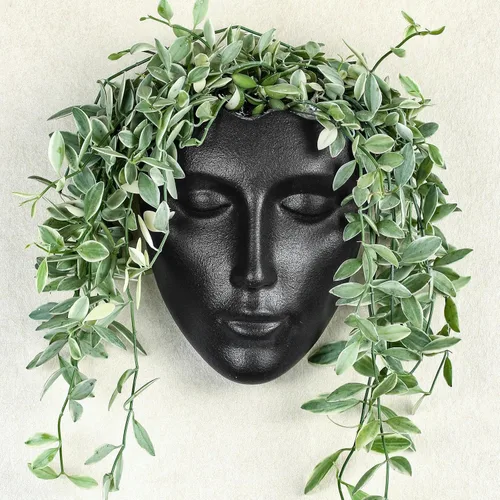 Miniatura 3 de Jarrón de cerámica con forma femenina, maceta moderna para escultura, cara humana, maceta colgante de pared con drenaje para el hogar, centros