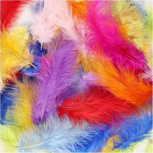 FeelfunFeather 100 plumas coloridas a granel de 4 a 6 pulgadas, plumas de marabú de pavo de color natural esponjoso para manualidades, manualidades,