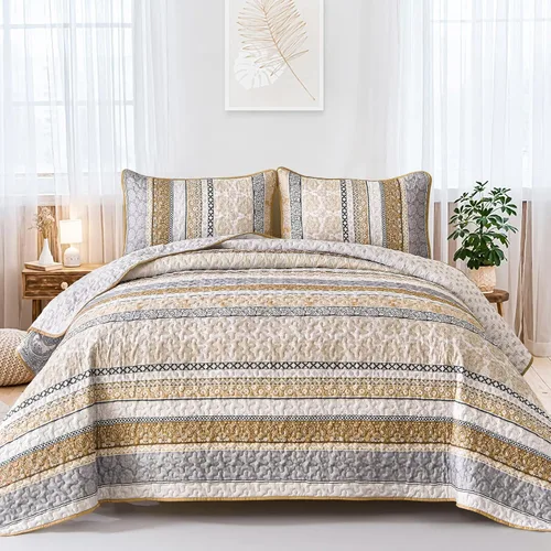 Miniatura 28 de WONGS BEDDING Juego de Edredón Boho Tamaño Full, Juego de Edredones Bohemios Grises de 3 Piezas, Juego de Ropa de Cama Cubrecama de Microfibra
