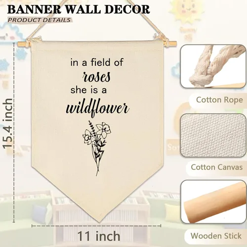 Miniatura 6 de En un campo de rosas, ella es una flor silvestre - Arte floral de pared de flores silvestres - Decoración de bandera Regalos para niñas y niños