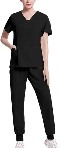 Conjunto de ropa quirúrgica para mujer, de manga corta, de dos piezas, camisa médica y pantalones deportivos, color sólido, ropa de trabajo,