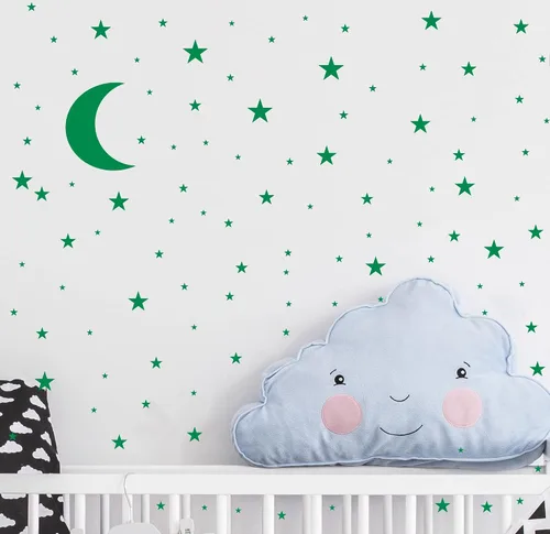 Miniatura 12 de Vinilo adhesivo de pared con diseño de luna y estrellas para niños y niñas, decoración de habitación de bebé, decoración de pared para el hogar