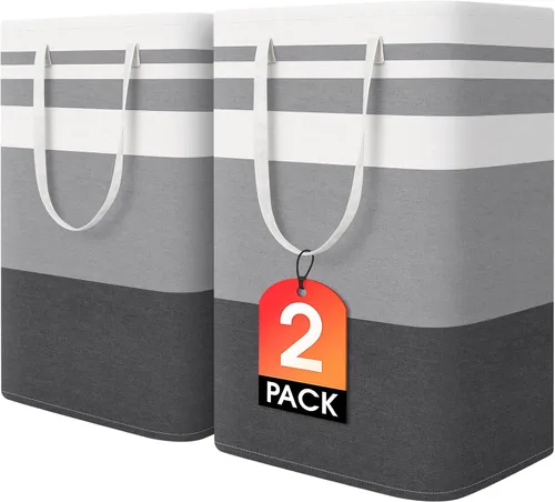 HomeHacks Paquete de 2 cestas grandes para la lavandería, impermeables, independientes, cestas de ropa plegables con asas reforzadas en lavandería,