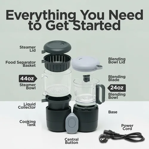 Miniatura 2 de Vaporizador y licuadora de alimentos para bebés, procesador de alimentos multifunción 4 en 1 y vaporizador con licuadora, descongelación