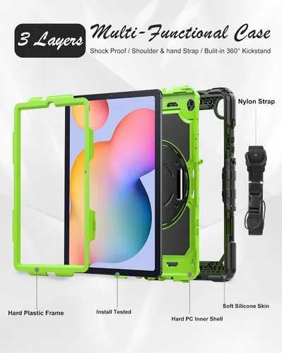 Miniatura 5 de Funda para Samsung Galaxy Tab S6 Lite de 10.4 pulgadas 2024/2022/2020 (SM-P610/P615/P613/P619), protección con soporte giratorio, correa de hombro