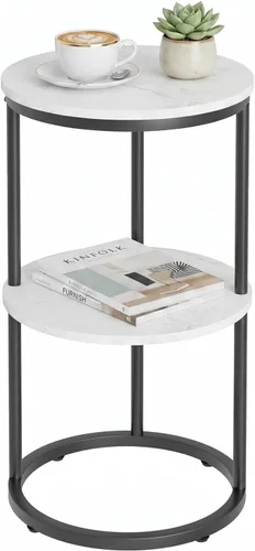 Miniatura 9 de Mesa auxiliar en forma de C, mesa auxiliar redonda de madera para sofá, mesa de sofá pequeña con marco de metal para dormitorio, sala de estar