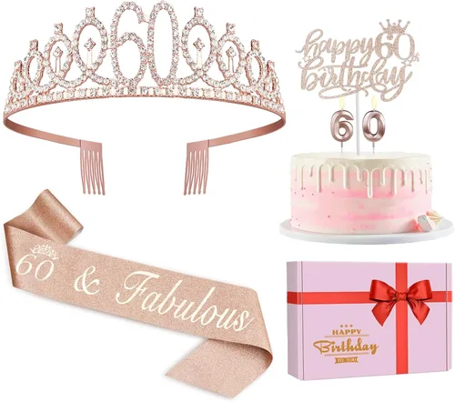 Miniatura 35 de Decoraciones de cumpleaños de 24 años para mujeres, incluyendo banda de cumpleaños, tiara/corona, velas numéricas y decoración de pastel, regalos