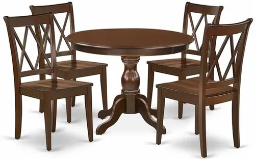 Miniatura 7 de East West Furniture HBCL3-MAH-C - Juego de comedor de 3 piezas para espacios pequeños que contiene una mesa de comedor redonda con pedestal y 2