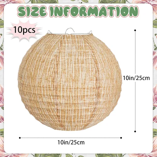 Miniatura 2 de 10 linternas de papel bohemias neutras de 10 pulgadas Decoración colgante de arpillera rústica para bodas, baby shower, dormitorio, patio en casa