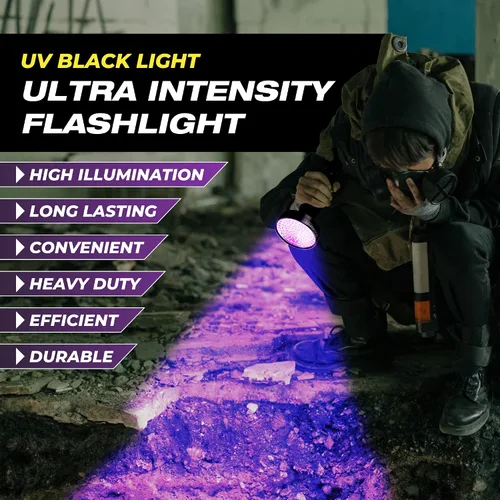 Miniatura 2 de Linterna de luz negra UV Kobra - 100 LED Luz UV portátil y luz negra para detección de orina de mascotas - Inspección de chinches, fugas y dinero