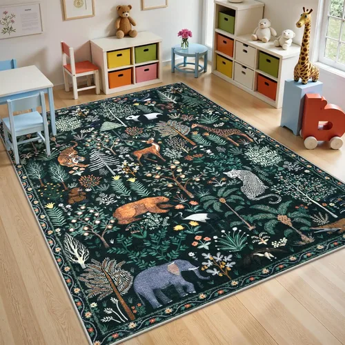 Miniatura 22 de OJIA Alfombras azules con estampado de selva de 5 x 7 pies para sala de estar, suaves, ultrafinas, lavables, para dormitorio, alfombra de entrada
