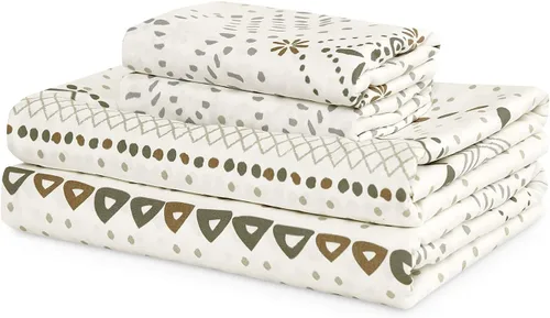 Miniatura 6 de Wake In Cloud - Sábanas bohemias, juego de sábanas de 4 piezas, ropa de cama bohemia elegante con diseño geométrico occidental y azteca, bolsillo