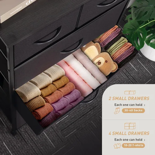 Miniatura 5 de Mifuro - Cómoda alta para dormitorio, torre organizadora de almacenamiento vertical con 6 cajones, cómoda con contenedores de tela, marco de acero