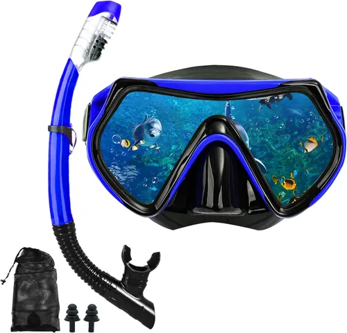 Miniatura 12 de Equipo de esnórquel para adultos, juego de máscara de esnórquel en seco, juego de máscara de buceo para adultos, máscara de buceo panorámica