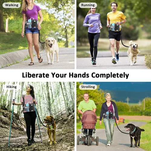 Miniatura 6 de ETACCU Correa para perros manos libres con bolsillo para teléfono, soporte para botella de agua - Cinturón ajustable de 19-38 pulgadas Correa