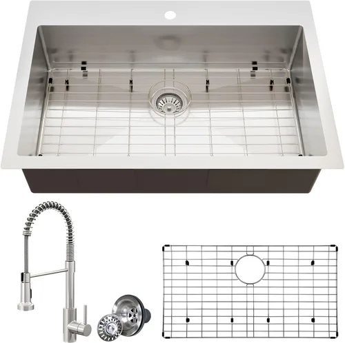 Miniatura 10 de Fregadero de cocina de 32 pulgadas para montar bajo encimera, acero inoxidable calibre 18, lavabo profundo grande con rejilla y colador