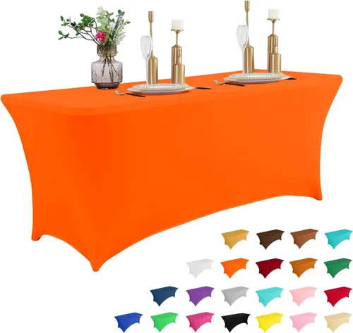 Miniatura 13 de IVAPUPU Paquete de 2 Manteles de Mesa de 6 Pies para Mesa Rectangular Ajustados para Eventos Elásticos Azul Niebla Cubiertas de Mesa Lavables Azul