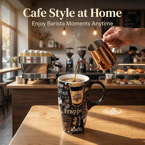 Miniatura 2 de Topadorn Taza de viaje de cerámica con asa, taza de café de cerámica, taza de té latte, caja de colores, 17 onzas, tapa resistente a salpicaduras