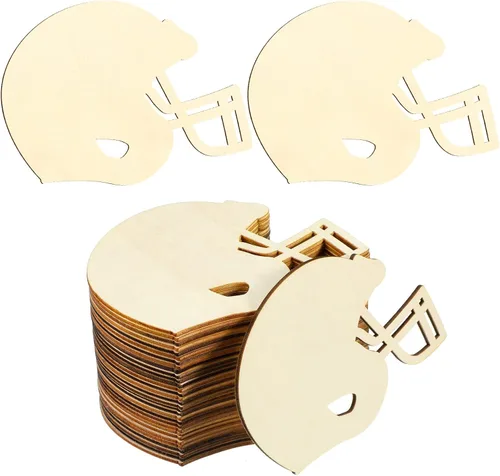 Yookeer 32 piezas de madera para manualidades de fútbol sin terminar, casco de hockey de fútbol americano con recortes de madera para pintar,