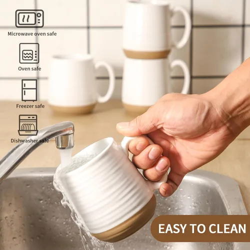Miniatura 7 de Juego de tazas de café de cerámica grandes - 15 oz tazas de café con mango de porcelana, juego de 4 con mango, perfectas para capuchino, té, moca