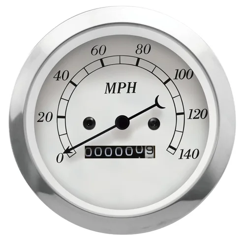 MOTOR METER RACING Serie Clásica 85mm 3-3/8" Velocímetro Mecánico Analógico Odómetro 0-225 km/h Dial Blanco Aguja Negra Iluminación de Bombilla de