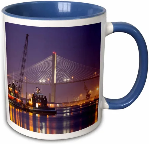 Miniatura 10 de 3dRose Taza de café, tamaño – 15 oz – Georgia, Talmadge Bridge, remolcadores, Savannah River – US11 JWL0430 – Joanne Wells Georgia – divertido