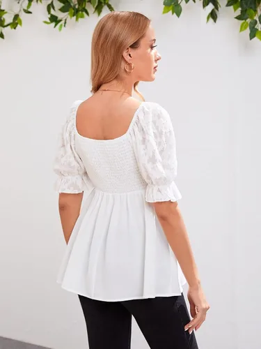 Miniatura 2 de MakeMeChic Blusa de maternidad para mujer, manga abombada, parte delantera torcida, para embarazo, verano, peplum