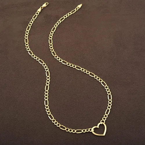Miniatura 3 de Jewelry Atelier Collares de corazón Figaro rellenos de oro dije de corazón relleno de oro amarillo de 14 quilates con cadena Figaro sólida