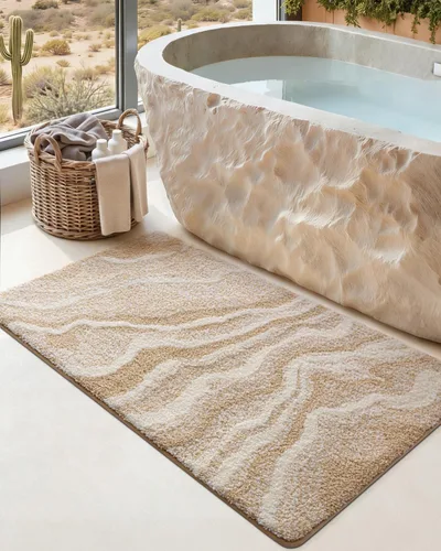 Miniatura 20 de DEXI Alfombra de baño de 17 x 30 pulgadas, suave y absorbente, antideslizante, lavable a máquina, alfombra de baño para suelo de ducha, bañera, Beige