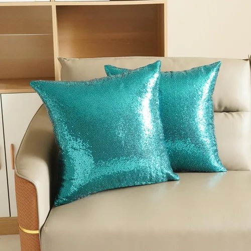 Miniatura 3 de Poise3EHome Fundas de almohada decorativas de lentejuelas de 20 x 20 pulgadas para sofá, cama, sala de estar, Navidad (verde azulado, 2 unidades)
