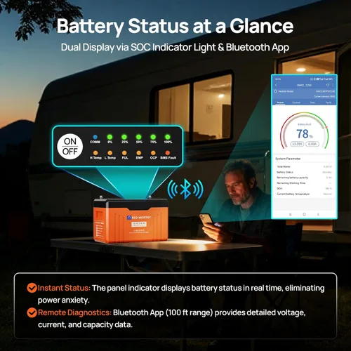Miniatura 8 de ECO-WORTHY 12V 300Ah Batería de litio LiFePO4 Bluetooth con LEDs SOC, protección contra bajas temperaturas, 3840Wh, BMS de 200A hasta 15000 ciclos