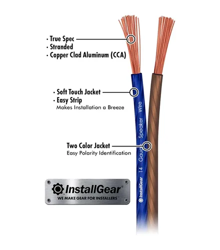 Miniatura 2 de InstallGear Cable de altavoz de calibre 14 de 30 pies, cable de altavoz de audio de automóvil de aluminio revestido de cobre para sistemas estéreo