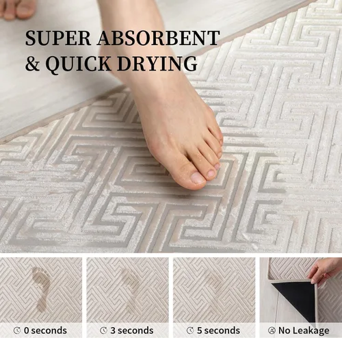 Miniatura 4 de YIHOUSE Beige Bathroom Rugs 17"x24", Quick Dry Non Slip Bath Rug, Absorbent Machine Washable Thin Bath Mat for Restroom Floor Tub Laundry Room Home