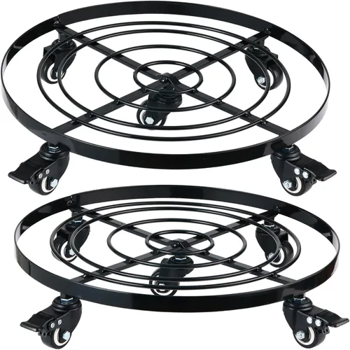 Miniatura 17 de Paquete de 3 posavasos de metal para plantas de 10.6 pulgadas, con ruedas, soporte rodante resistente para plantas con ruedas para interiores y Negro