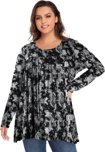 Miniatura 2 de OVERWORETY Camiseta tipo túnica de manga larga para mujer, plisada, casual, para otoño, para usar con leggings